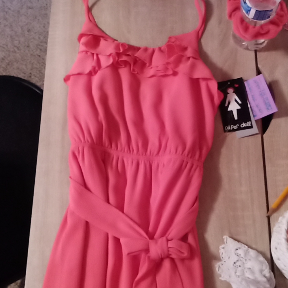 Pink Dress with Ruffle at Top with Belt